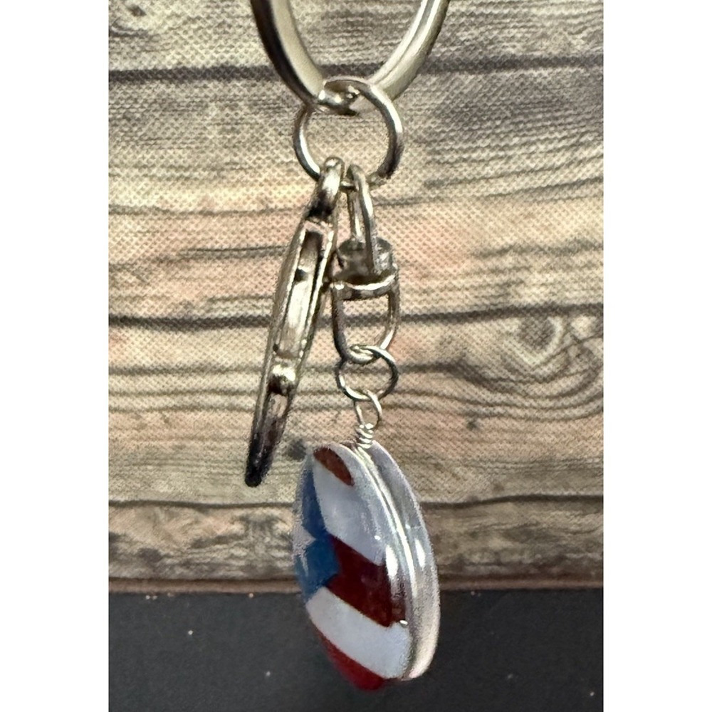 Puerto Rico Round Flag Keychain Metal Lobster Clasp Red White Blue Boricua - Picture 4 of 4